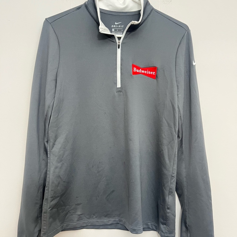 Nike Gray Dri-FIT Quarter-Zip Pullover with Red Budweiser Logo